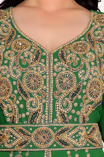 Dark-Green color Full Sleeves Handmade Moroccan Kaftan 
