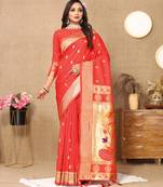 Red zari weaving tassel pallu work soft silk saree