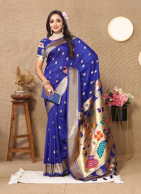 Blue zari weaving tassel pallu work soft silk saree 2