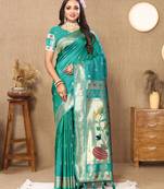 Green zari weaving tassel pallu work soft silk saree