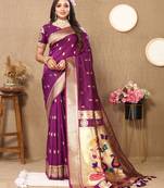 Purple zari weaving tassel pallu work soft silk saree