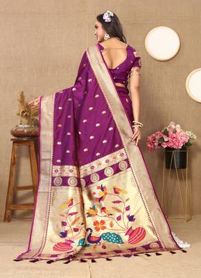 Purple zari weaving tassel pallu work soft silk saree 3