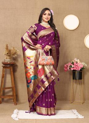 Purple zari weaving tassel pallu work soft silk saree 4
