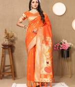 Orange zari weaving tassel pallu work soft silk saree