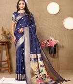 Navy blue zari weaving tassel pallu work soft silk saree