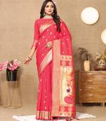 Pink zari weaving tassel pallu work soft silk saree