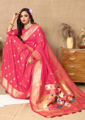 Pink zari weaving tassel pallu work soft silk saree 2