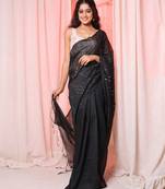 Black handloom saree with multicolor thread and zari work