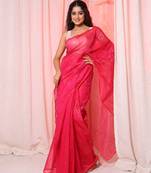 Pink handloom saree with multicolor thread and zari work