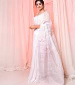 White handloom saree with multicolor thread and zari work