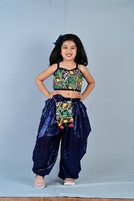 Aglare girls cotton ,satin ,beautiful, dhoti set for girls suit set dark blue 2