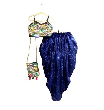 Aglare girls cotton ,satin ,beautiful, dhoti set for girls suit set dark blue 5