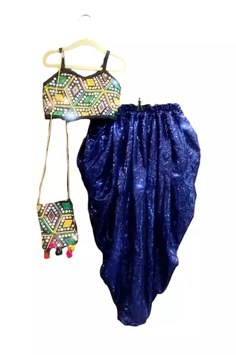 Aglare girls cotton ,satin ,beautiful, dhoti set for girls suit set dark blue
