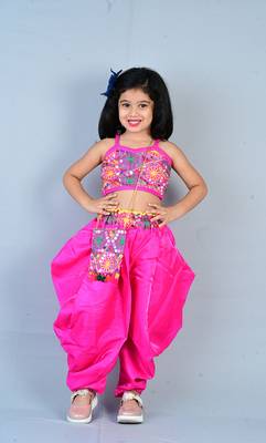 Pink Cotton Dhoti Set for Girls 1