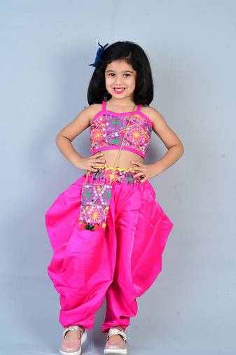 Pink Cotton Dhoti Set for Girls