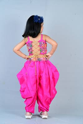 Pink Cotton Dhoti Set for Girls 2