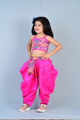 Pink Cotton Dhoti Set for Girls 3