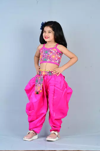 Pink Cotton Dhoti Set for Girls