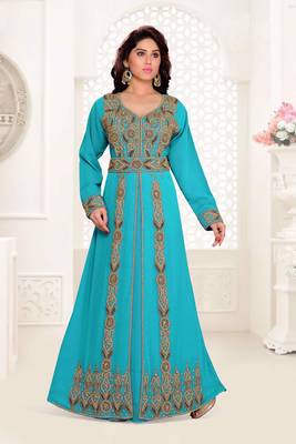 Cyan color Full Sleeves Handmade Moroccan Kaftan  1