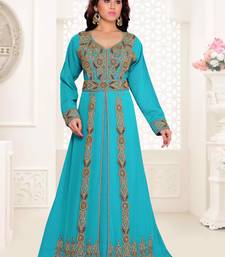 Cyan color Full Sleeves Handmade Moroccan Kaftan 