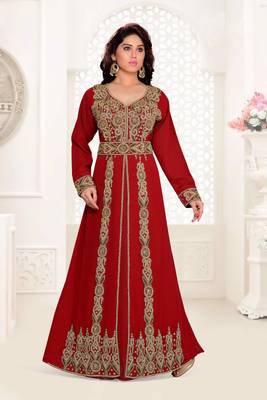 Maroon color Full Sleeves Handmade Moroccan Kaftan  1