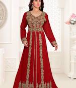 Maroon color luxurious Full Sleeves Handmade Moroccan Kaftan .