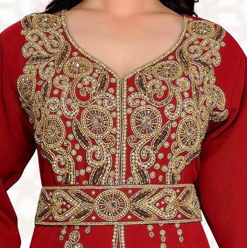 Maroon color Full Sleeves Handmade Moroccan Kaftan  2