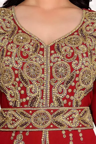 Maroon color Full Sleeves Handmade Moroccan Kaftan 