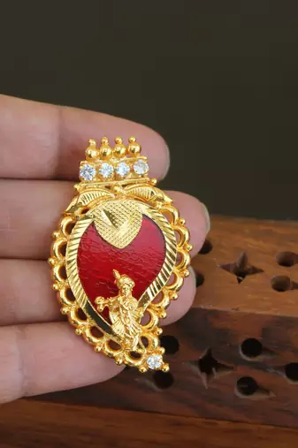 Kerala style gold plated palakka krishna pendant