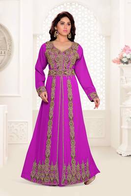 Purple color Full Sleeves Handmade Moroccan Kaftan  1