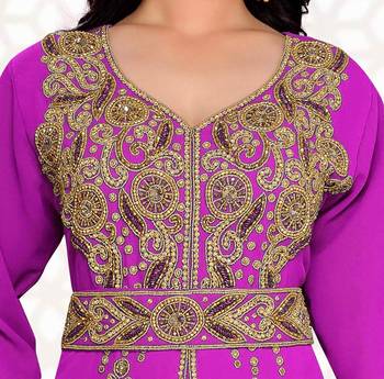 Purple color Full Sleeves Handmade Moroccan Kaftan  2
