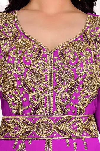 Purple color Full Sleeves Handmade Moroccan Kaftan 