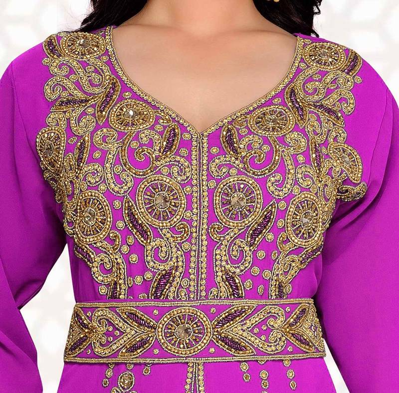 Purple color luxurious Full Sleeves Handmade Moroccan Kaftan .