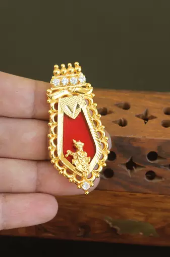 Kerala style gold plated palakka krishna pendant