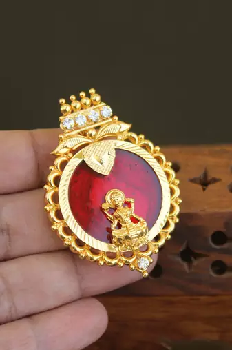 Kerala style gold plated temple palakka pendant