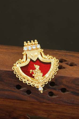 Kerala style gold plated palakka krishna pendant