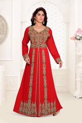 Red color Full Sleeves Handmade Moroccan Kaftan  1