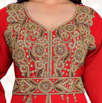 Red color Full Sleeves Handmade Moroccan Kaftan  2