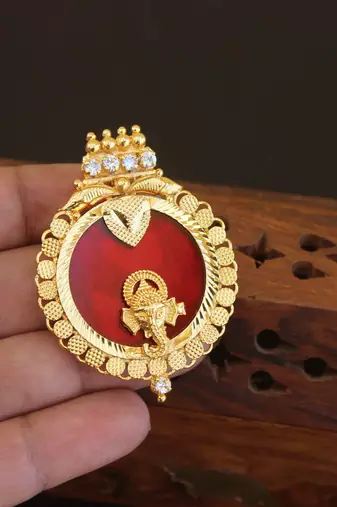 Kerala style gold plated ganesha palakka pendant