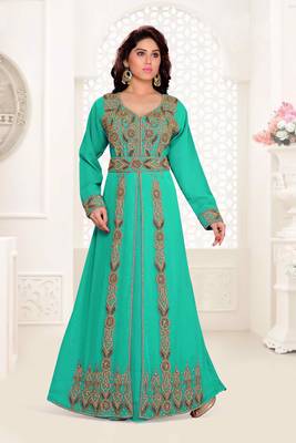 Sea-Green color Full Sleeves Handmade Moroccan Kaftan  1