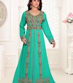 Sea-Green color luxurious Full Sleeves Handmade Moroccan Kaftan .