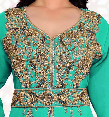 Sea-Green color Full Sleeves Handmade Moroccan Kaftan  2
