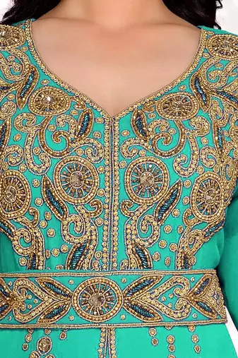 Sea-Green color Full Sleeves Handmade Moroccan Kaftan 