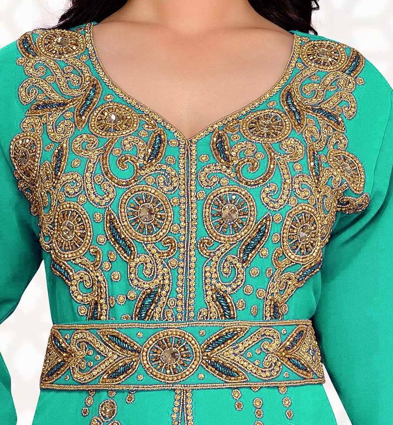Sea-Green color luxurious Full Sleeves Handmade Moroccan Kaftan .
