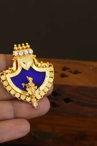 Kerala style gold plated palakka krishna pendant