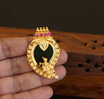 Kerala style gold plated palakka krishna pendant 2