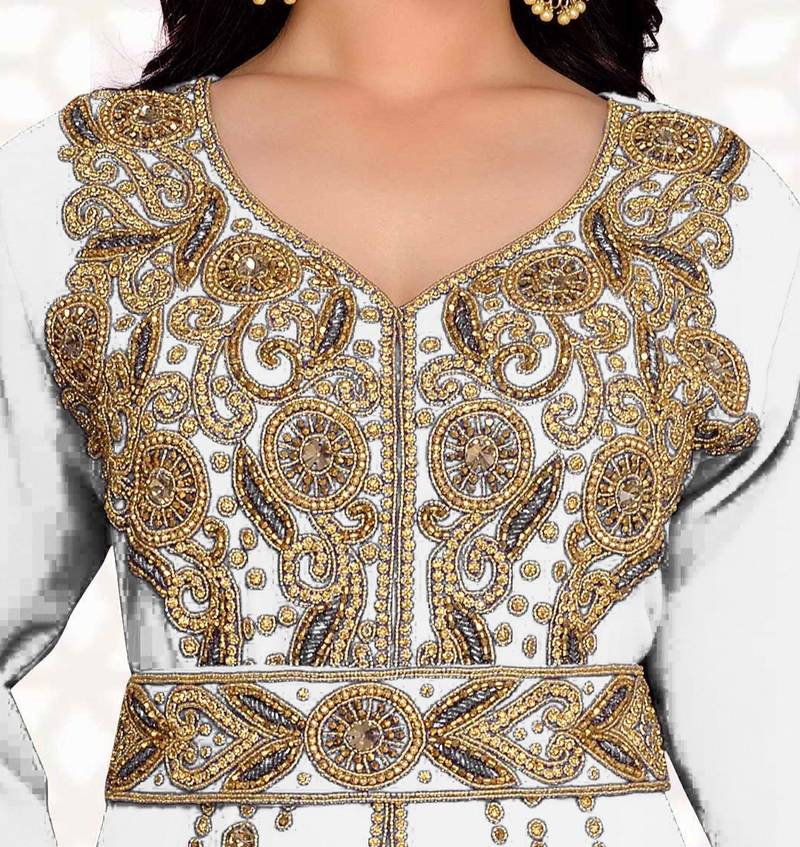 Off-White color luxurious Full Sleeves Handmade Moroccan Kaftan .