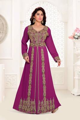 Wine color Full Sleeves Handmade Moroccan Kaftan  1