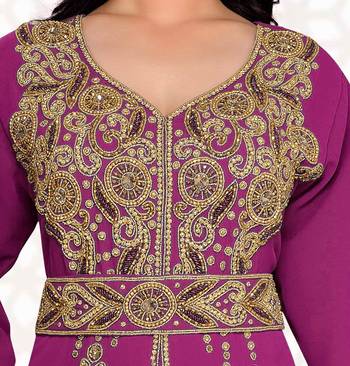 Wine color Full Sleeves Handmade Moroccan Kaftan  2