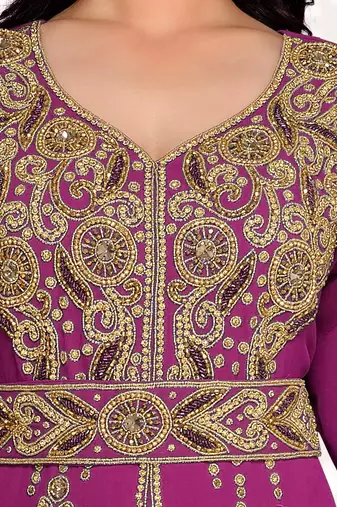 Wine color Full Sleeves Handmade Moroccan Kaftan 